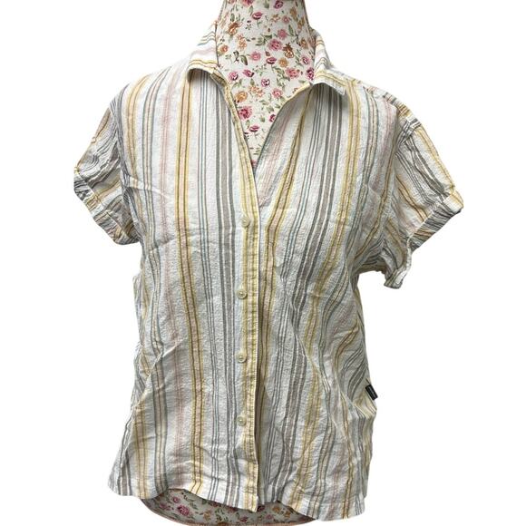 ☀️ Eddie Bauer M Linen Blend Striped Button Shirt – Summer Coastal Top - Picture 1 of 4